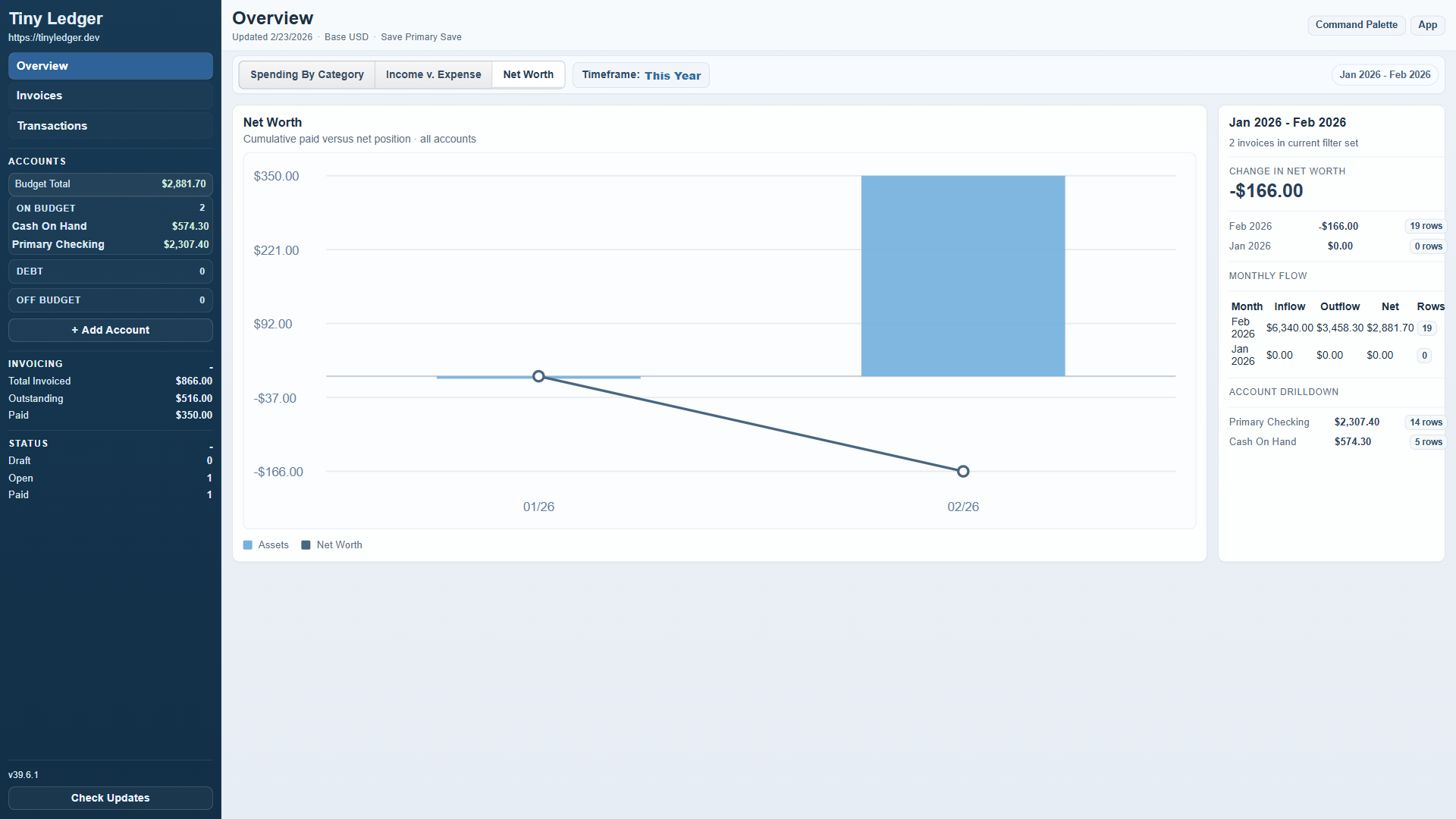 Tiny Ledger overview report screenshot
